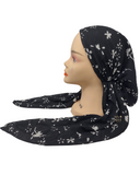 Lizi Headwear ACFBLWH Black/White Floral Crimped Pre-Tied with Light Grip myselflingerie.com