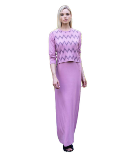 Ellwi 605 Chevron Print Pink Cotton Nursing Nightgown myselflingerie.com