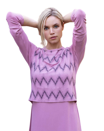 Ellwi 605 Chevron Print Pink Cotton Nursing Nightgown myselflingerie.com