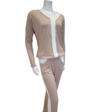 Oh! Zuza 3921 V Neck Stripe Design Camel Modal Pajamas Set myselflingerie.com