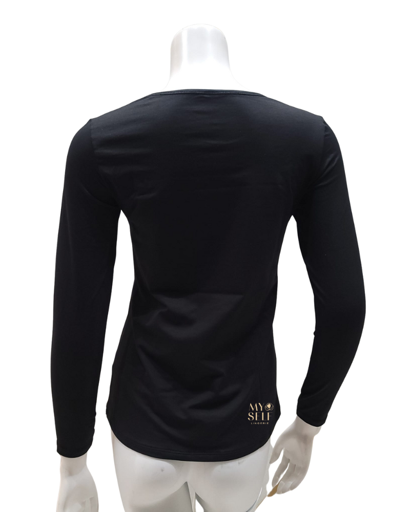 Calida 15075 #992 Black Long Sleeve Natural Comfort Cotton Undershirt myselflingerie.com