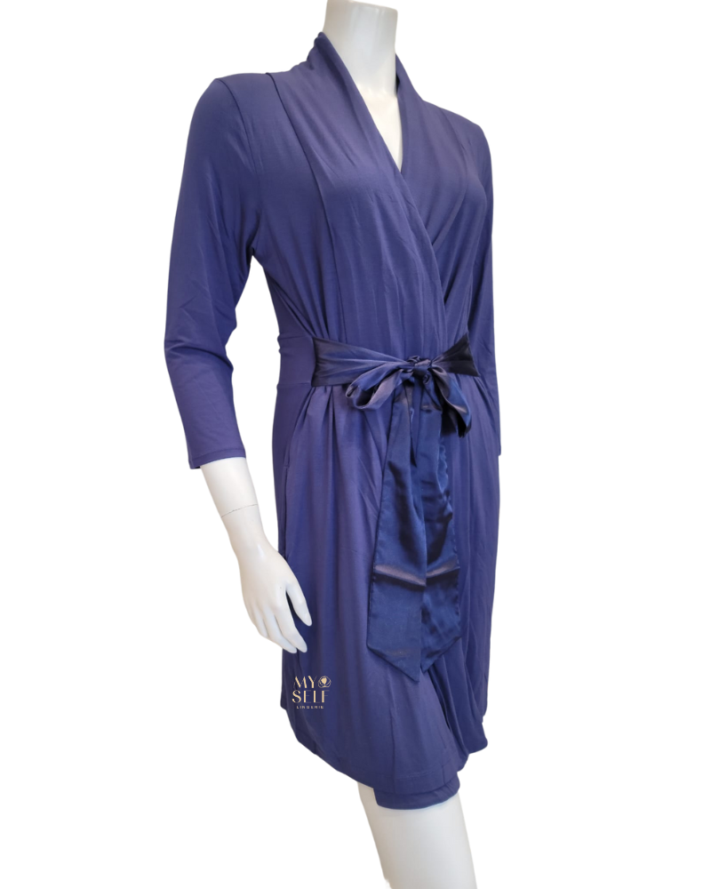 Fleur't 620 Oxford Blue Modal Short Morning Robe myselflingerie.com