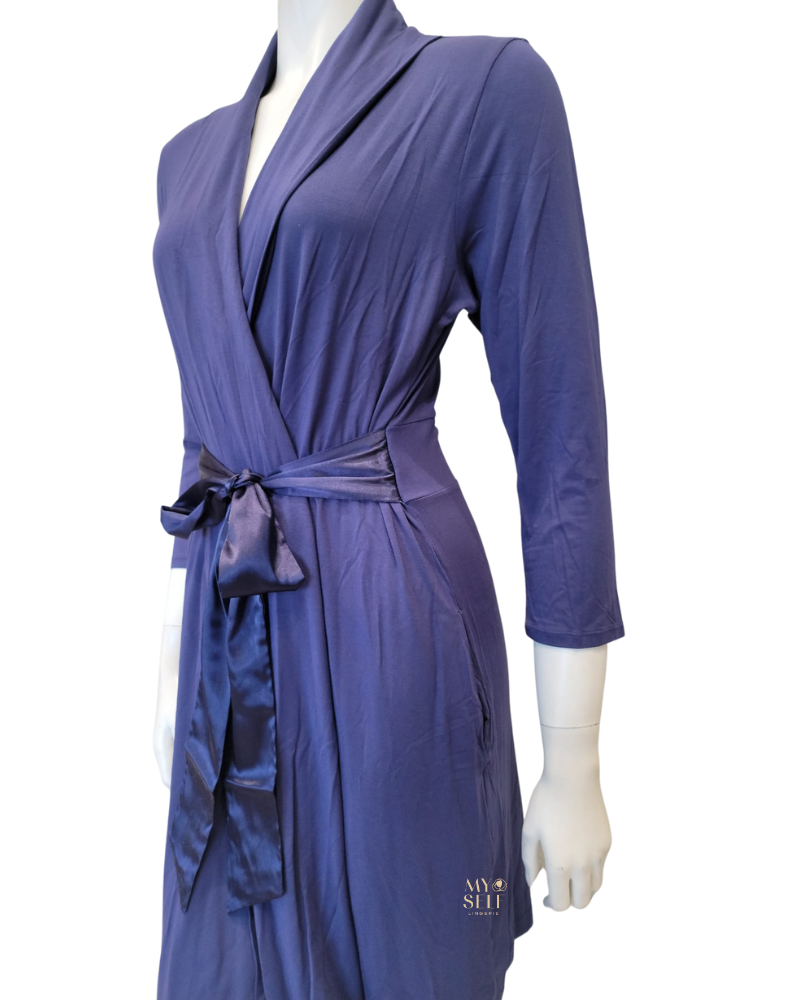 Fleur't 620 Oxford Blue Modal Short Morning Robe myselflingerie.com