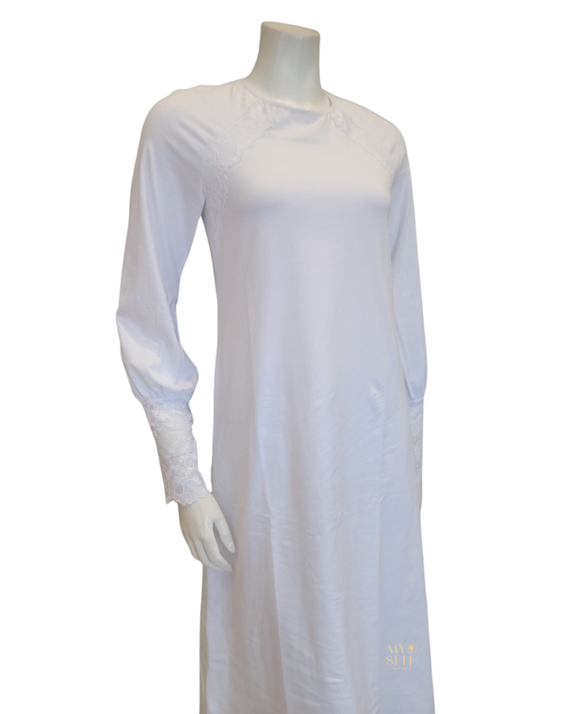 Oh! Zuza M8907 Lace Raglan Long Sleeve White Modal Nightshirt  myselflingerie.com
