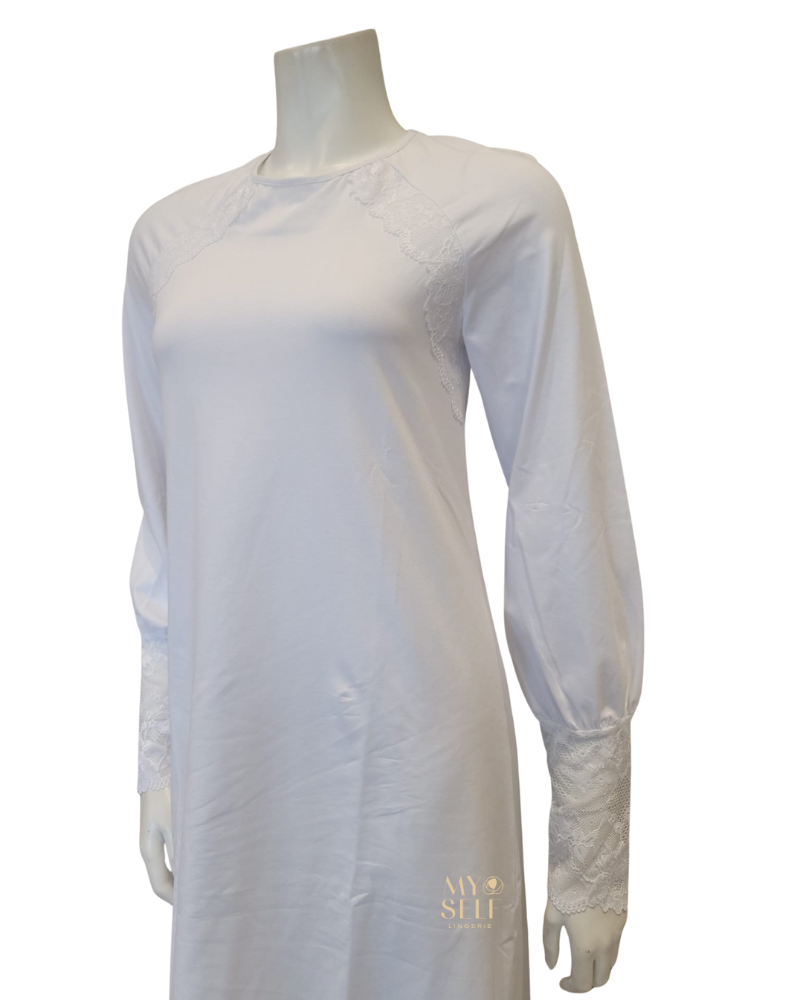 Oh! Zuza M8907 Lace Raglan Long Sleeve White Modal Nightshirt  myselflingerie.com