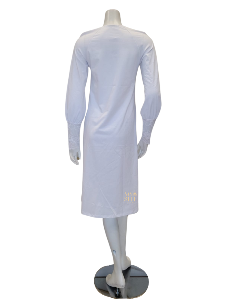 Oh! Zuza M8907 Lace Raglan Long Sleeve White Modal Nightshirt  myselflingerie.com