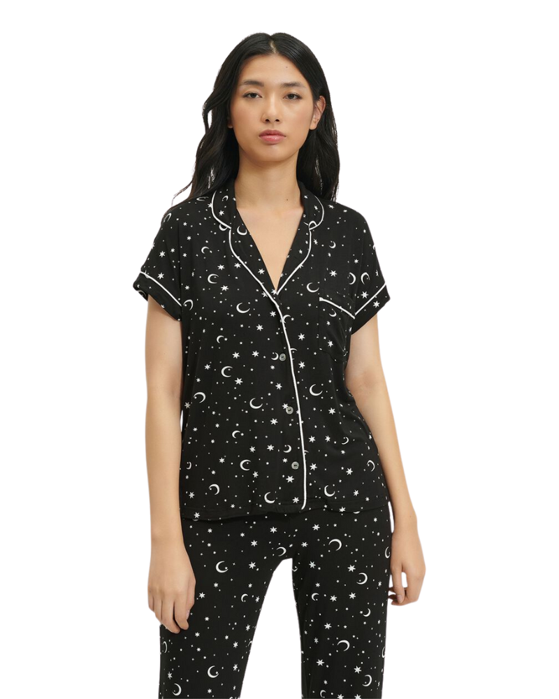 UGG 1131518 Black Celestial Aimee Short Sleeves Button Down Pajama Set myselflingerie.com