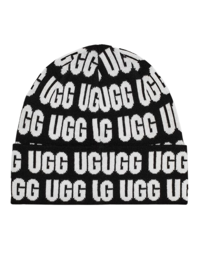 UGG 21685 Black Men's UGG Logo Beanie myselflingerie.com