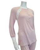 Oh! Zuza M8909 Lace Raglan Sleeves Button Down Dusty Pink Modal Pajamas Set myselflingerie.com
