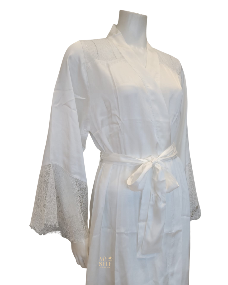 Oh! Zuza 3938 + 3939 Elegant Lace Ivory Chemise & Kimono Set myselflingerie.com