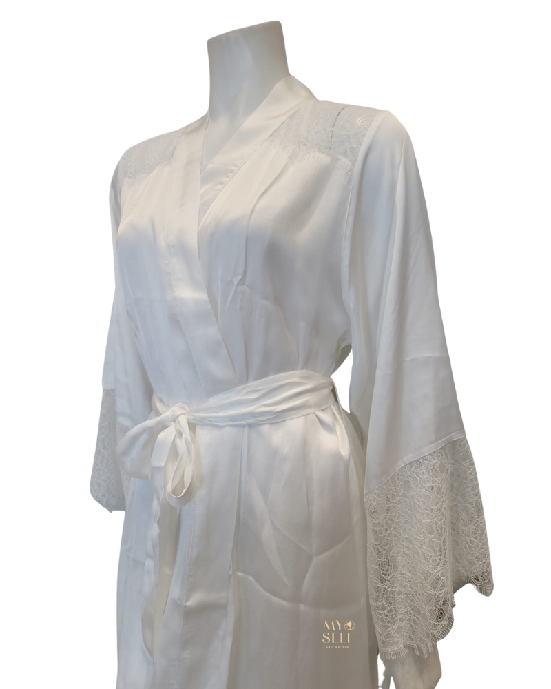 Oh! Zuza 3938 + 3939 Elegant Lace Ivory Chemise & Kimono Set myselflingerie.com