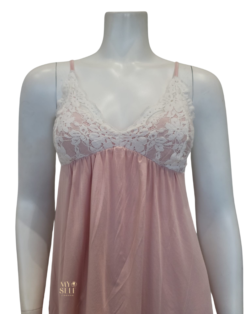 Oh! Zuza M8912 White Lace Molded Cups Dusty Pink Modal Chemise myselflingerie.com