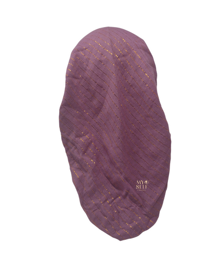 SG CS-03EG Eggplant Golden Lurex Stripes Cotton Adjustable Pre-Tied Bandanna myselflingerie.com