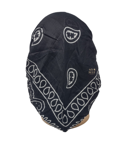 SG PR06-BK Black Cotton Paisley Adjustable Pre-Tied Bandanna myselflingerie.com