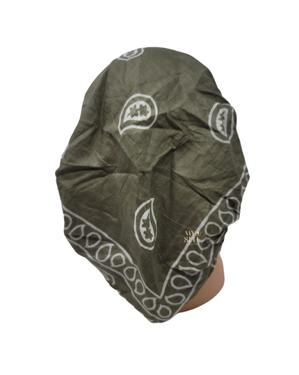 SG PR06-OL Olive Cotton Paisley Adjustable Pre-Tied Bandanna myselflingerie.com