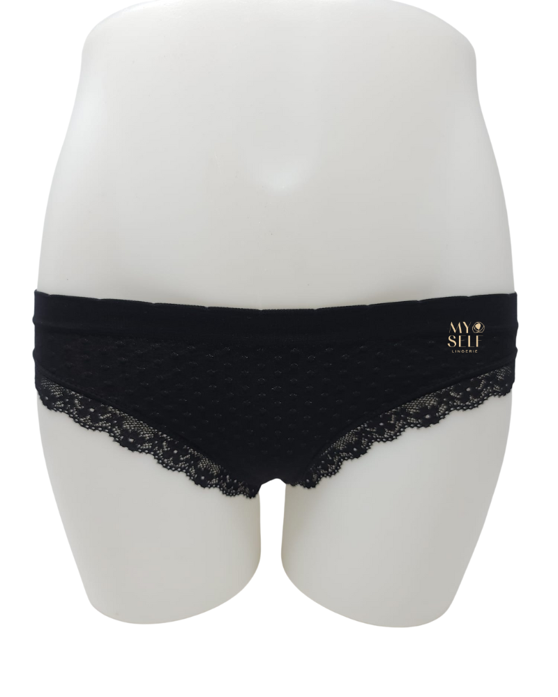 Love Libby 4662 Black Seamless Dot and Lace Knit Bikini myselflingerie.com