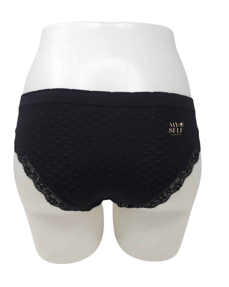 Love Libby 4662 Black Seamless Dot and Lace Knit Bikini myselflingerie.com