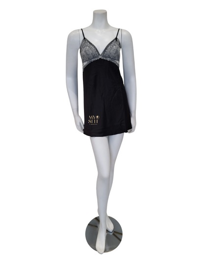 Flora Nikrooz Q81370 + Q81371 Black Angelique Chemise & Wrap Set myselflingerie.com