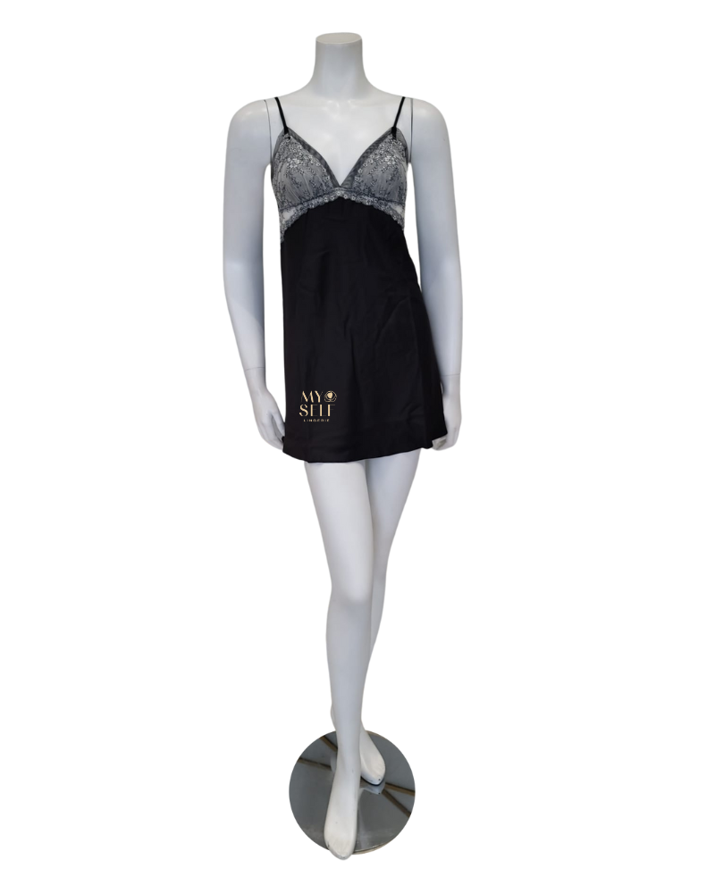 Flora Nikrooz Q81370 + Q81371 Black Angelique Chemise & Wrap Set myselflingerie.com