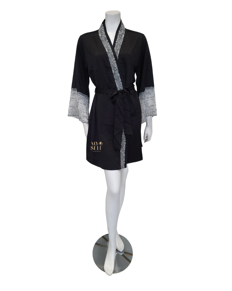 Flora Nikrooz Q81370 + Q81371 Black Angelique Chemise & Wrap Set myselflingerie.com