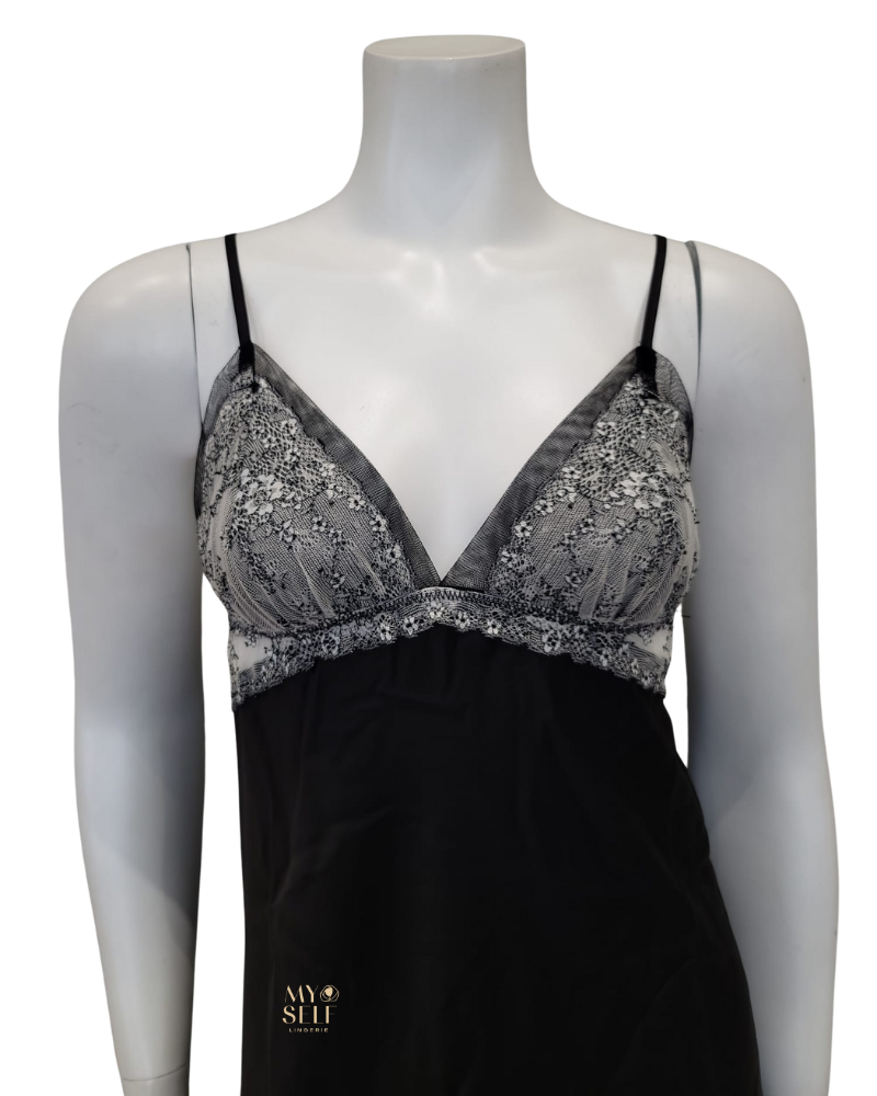 Flora Nikrooz Q81370 + Q81371 Black Angelique Chemise & Wrap Set myselflingerie.com