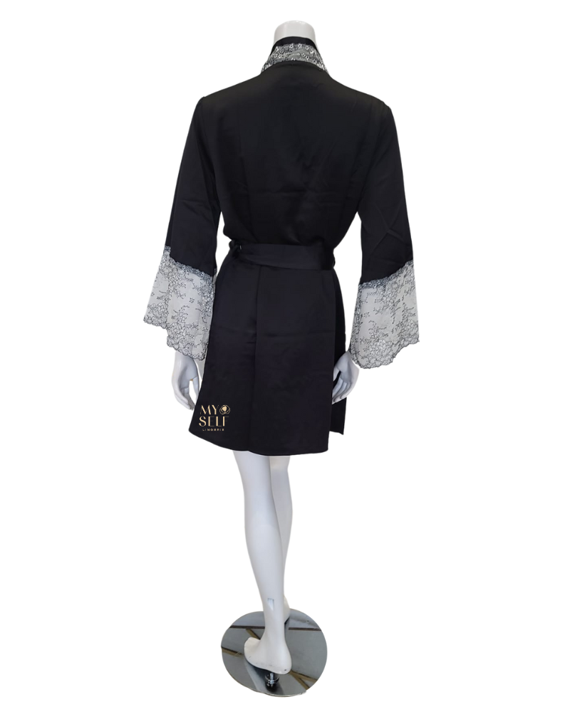 Flora Nikrooz Q81370 + Q81371 Black Angelique Chemise & Wrap Set myselflingerie.com