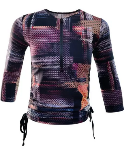 CVRGE Leah Geometric Sequins Print Half Zip Swim Top myselflingerie.com