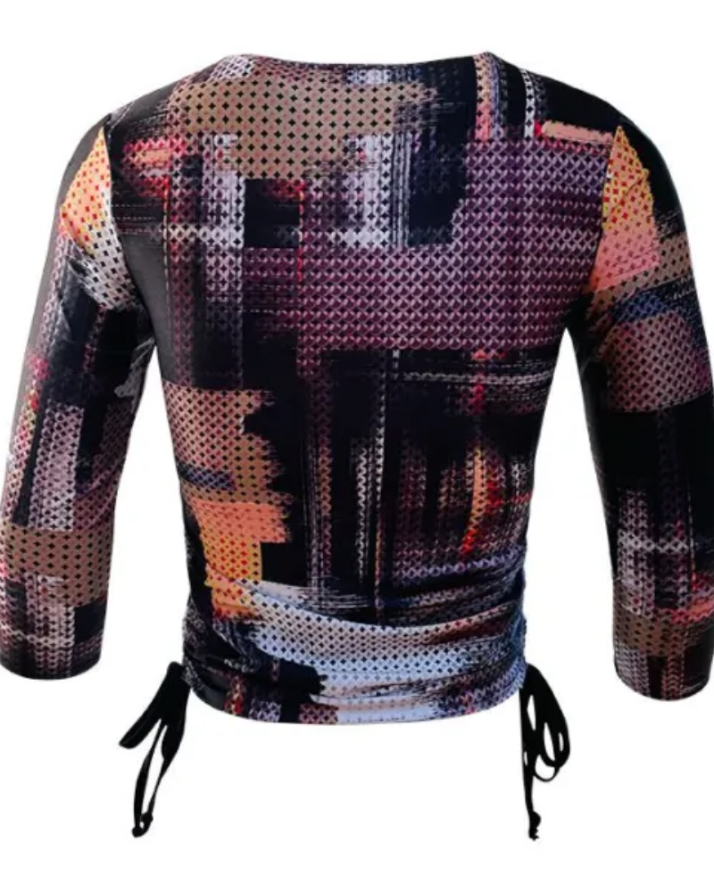 CVRGE Leah Geometric Sequins Print Half Zip Swim Top myselflingerie.com