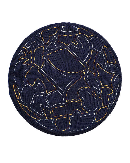 Lizi Headwear Geometric Lined Navy Gold Silver Beret myselflingerie.com