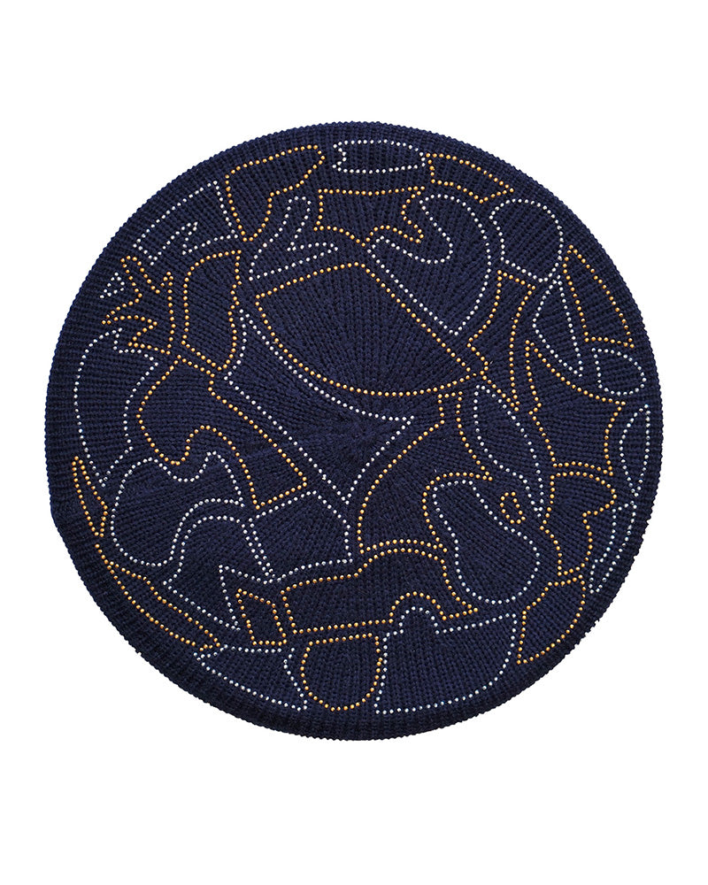 Lizi Headwear Geometric Lined Navy Gold Silver Beret myselflingerie.com