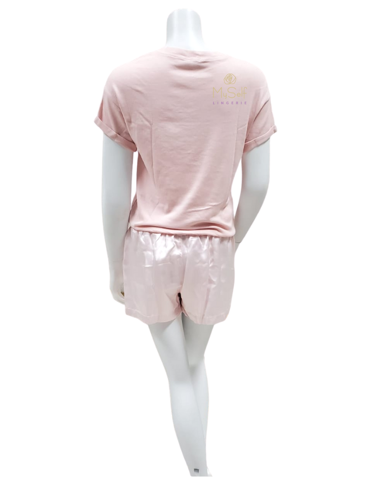 PJ Harlow MAC + MIKEL Short Sleeve Top + Satin Shorts PJ's Set myselflingerie.com