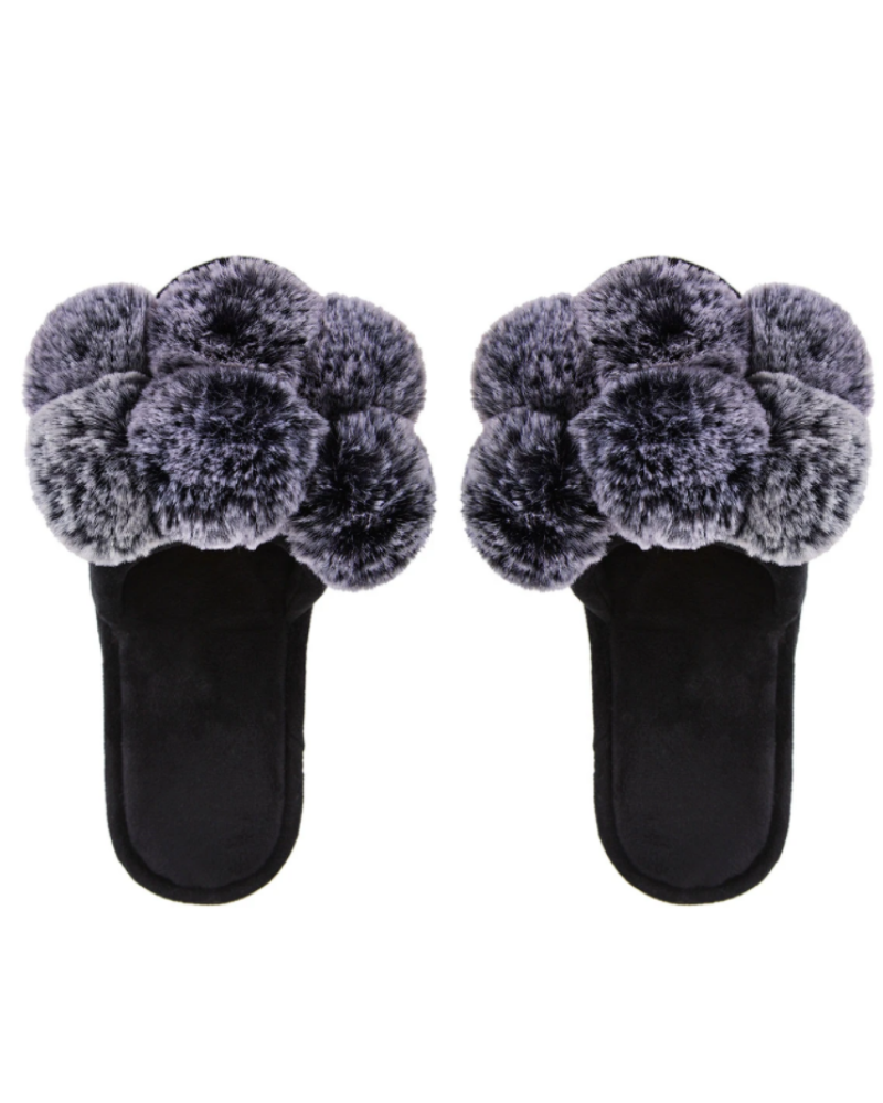Memoi MZP05446 Luxe Pompom Plush Slippers myselflingerie.com