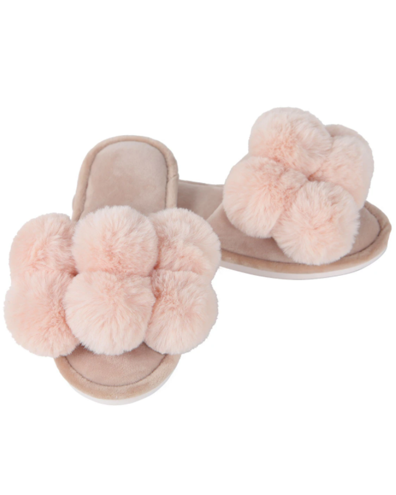 Memoi MZP05446 Luxe Pompom Plush Slippers myselflingerie.com