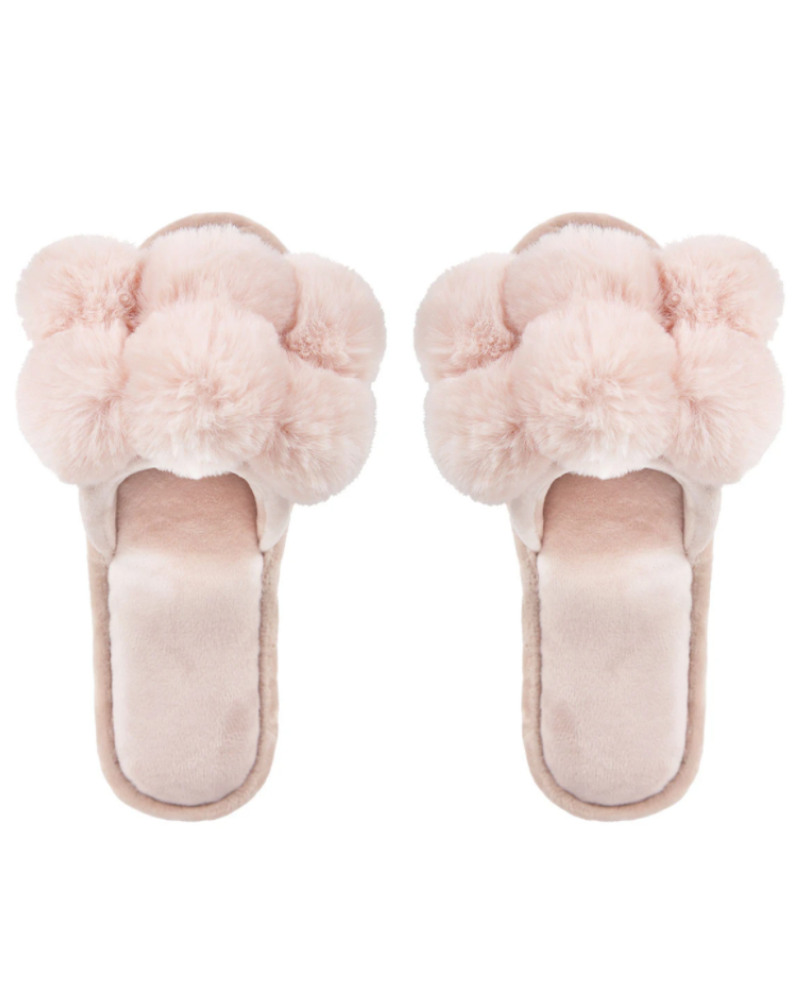 Memoi MZP05446 Luxe Pompom Plush Slippers myselflingerie.com