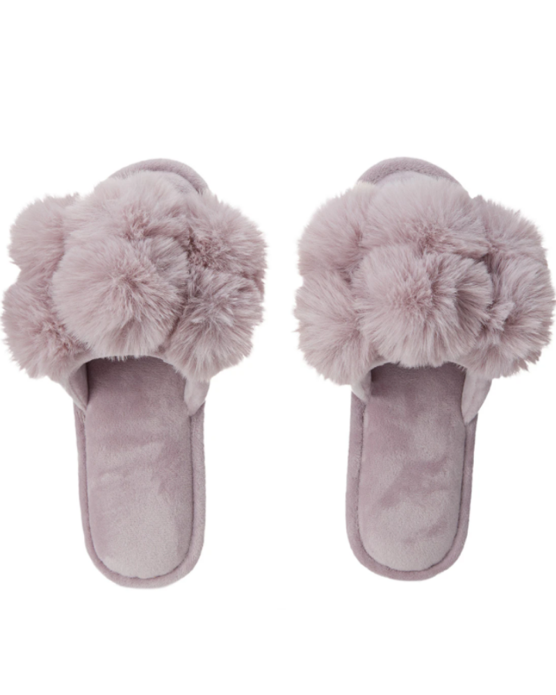 Memoi MZP05446 Luxe Pompom Plush Slippers myselflingerie.com