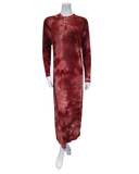 N-243 Burgundy Tie Dye Front Snaps Ribbed Modal Nightgown
