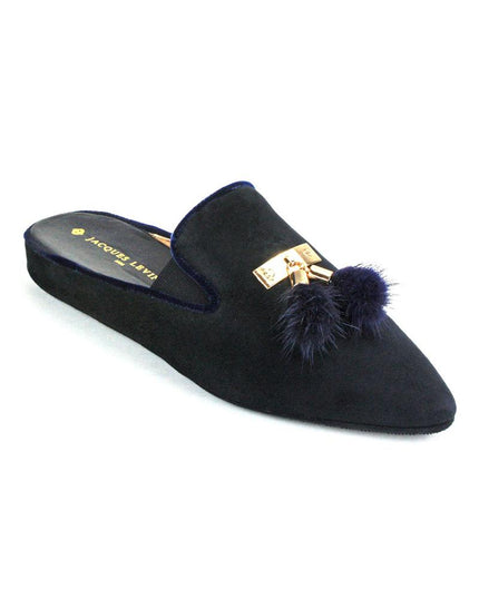 Jacques Levine Navy Tea Genuine Suede Slippers with Tassels MYSELFLINGERIE.COM