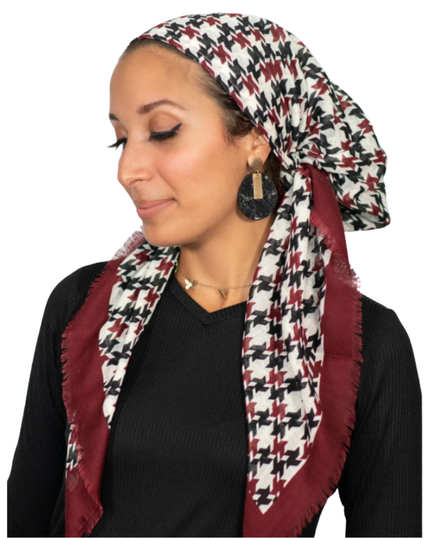 Tie Ur Knot Maroon Houndstooth Pre-Tied Bandanna with Light Non Slip Grip myselflingerie.com