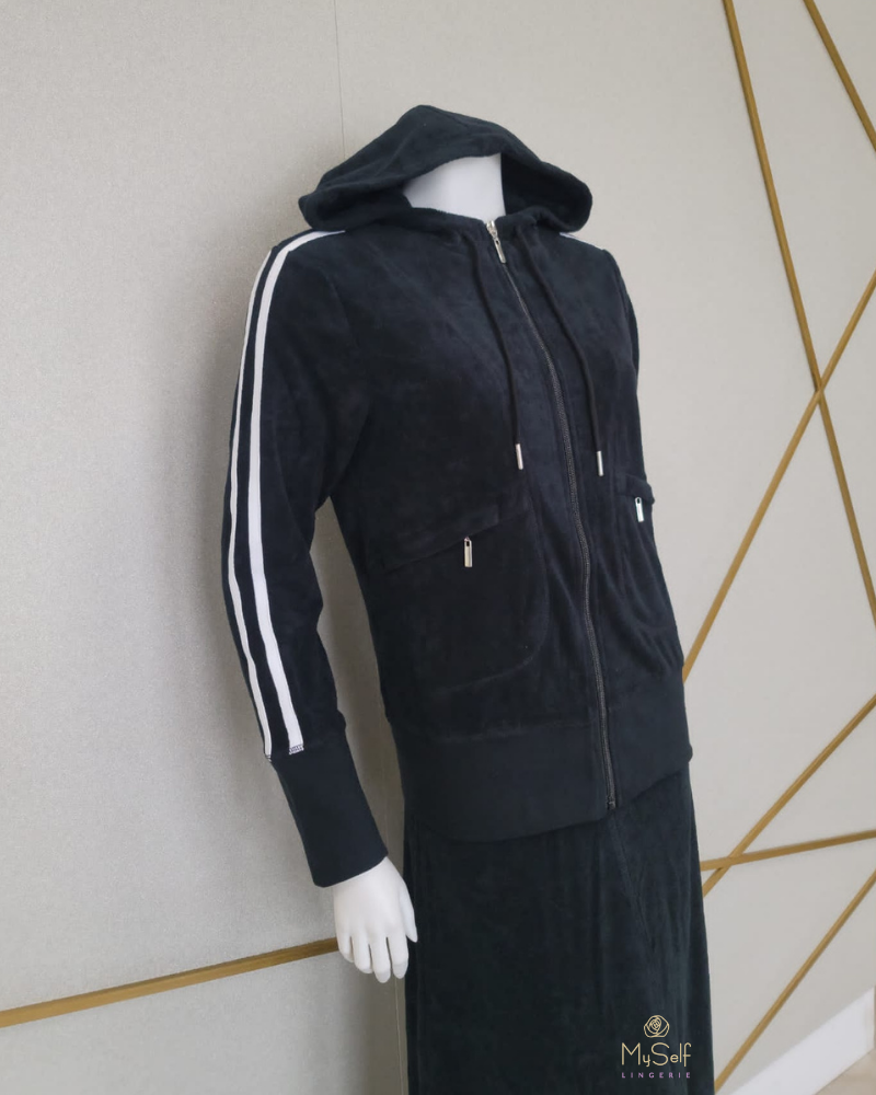 Red Myth Black with White Stripe Bathrobe 2 Piece Set