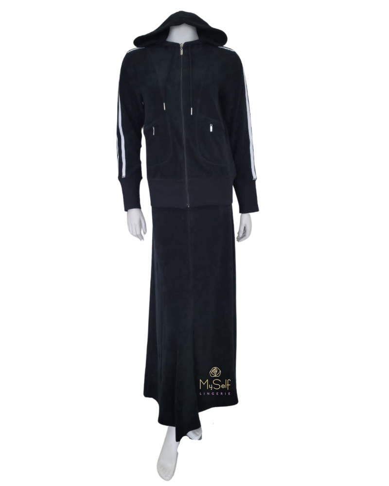 Red Myth Black with White Stripe Bathrobe 2 Piece Set