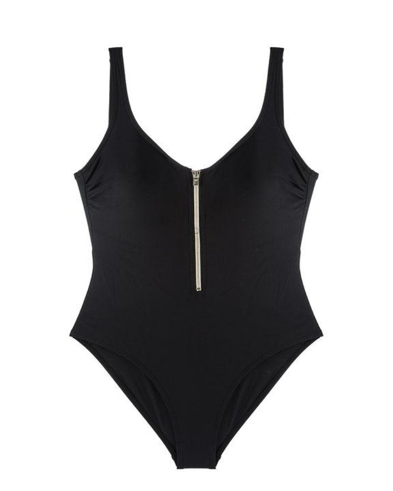 Marc and Andre Paris Black Bathing Suit with Gold Zipper myselflingerie.com