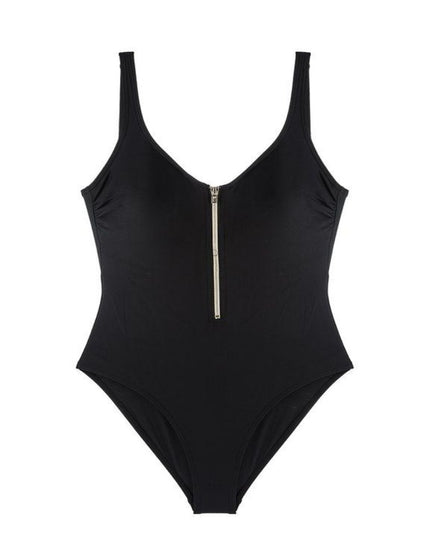 Marc and Andre Paris Black Bathing Suit with Gold Zipper myselflingerie.com