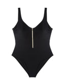 Marc and Andre Paris Black Bathing Suit with Gold Zipper myselflingerie.com