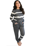 Plush The Stripe Grey Cotton Blend Pajamas Set