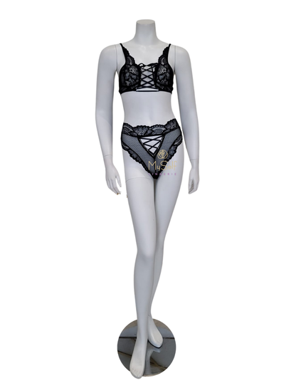 Mapale 8552 Black Sheer Lace Wire Free Bra & Hi Waist Panty Set myselflingerie.com