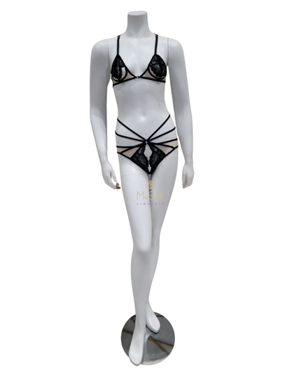 Mapale 8602 Nude & Black Mesh Bralette & Panty Set myselflingerie.com
