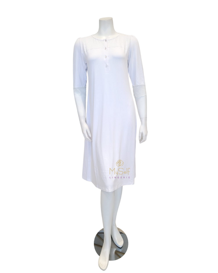 Vanilla Night and Day B49 Lace Button Down White Modal Nightshirt myselflingerie.com