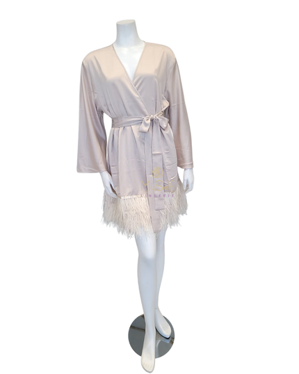 Rya Collection 394X Champagne Swan Feathers Kimono Wrap Plus Sizes myselflingerie.com
