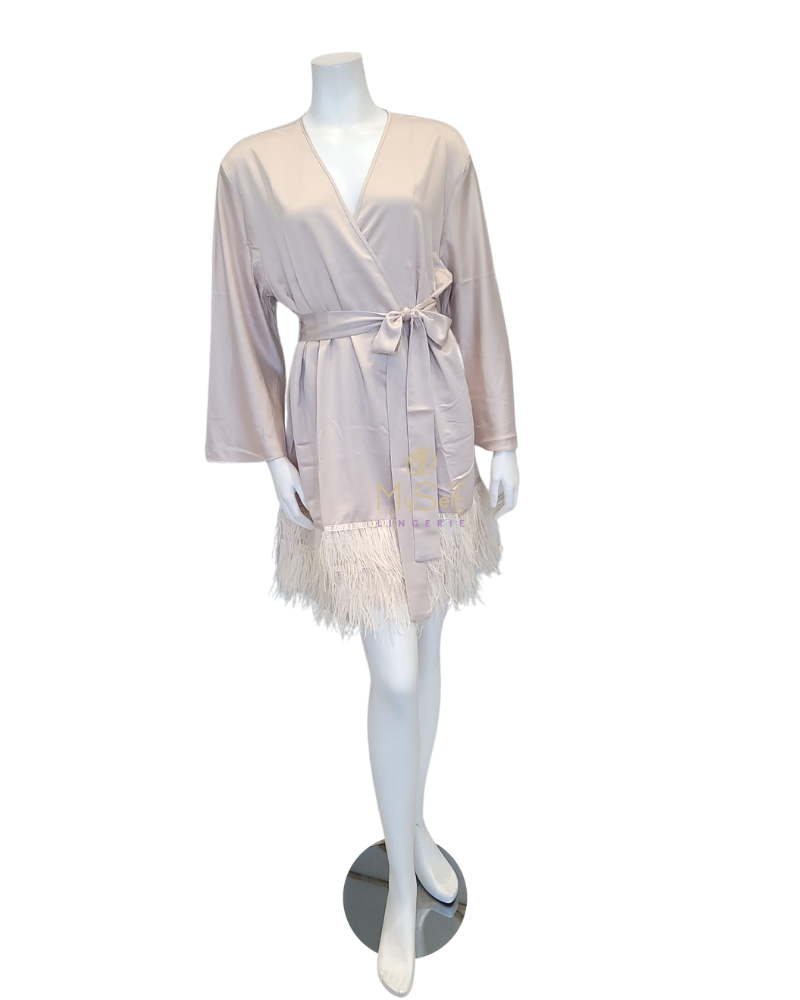 Rya Collection 394X Champagne Swan Feathers Kimono Wrap Plus Sizes myselflingerie.com