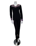 Oh Zuza 3701 Black & Pink Lace Sheer Back Modal Pajamas Set MYSELFLINGERIE.COM